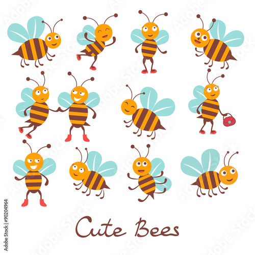 Cute colorfulbee characters set illustration