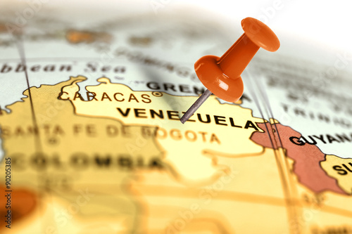 Location Venezuela. Red pin on the map. photo