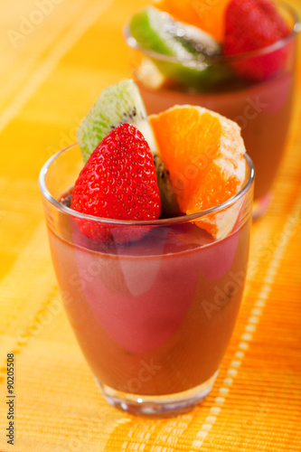 Homemade chocolate mousse with fruits