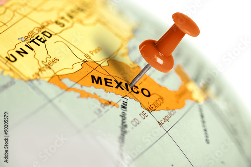 Location Mexico. Red pin on the map. © Zerophoto