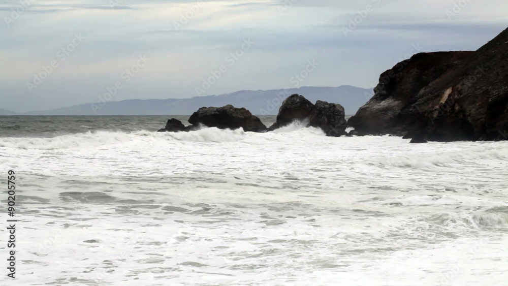 Northern California Waves Hitting Headland Rocks Pacifica Northern California Waves Hitting Headland Rocks Pacifica