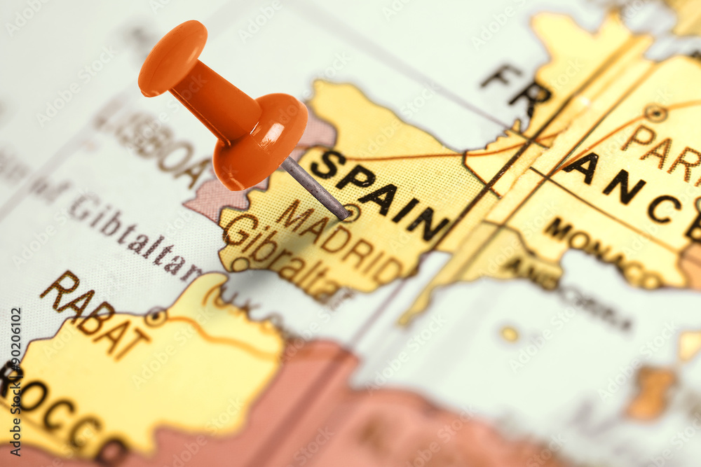 Location Spain. Red pin on the map. - obrazy, fototapety, plakaty 