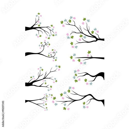 Decorative Branch Tree Silhouette With colorful Flower