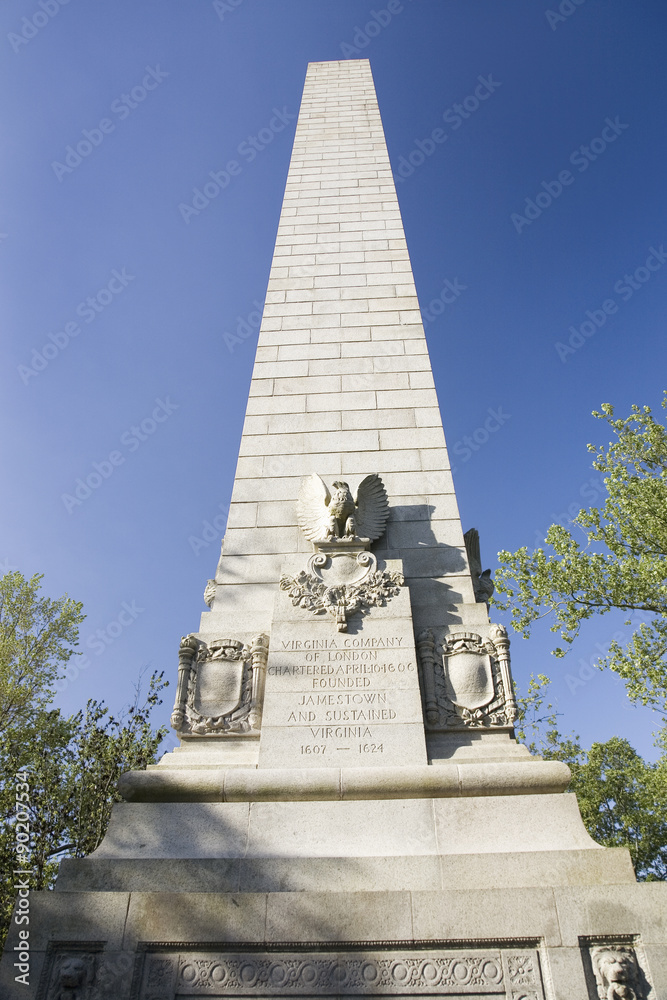 Tercentenary Monument also known as Jamestown Monument, a replica of Washington Monument, built in 1957, as part of the 300th anniversary of the Jamestown Colony, Virginia, the first permanent English colony in America, May 13, 1607.