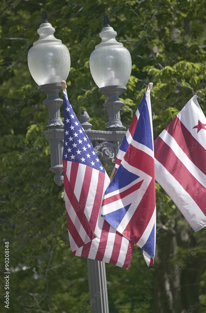 American Flag hanging with Union Jack British Flag next to the White ...