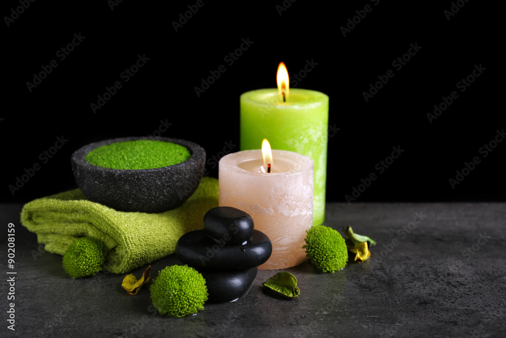 Beautiful composition of spa treatment on dark background Beautiful composition of spa treatment on dark background