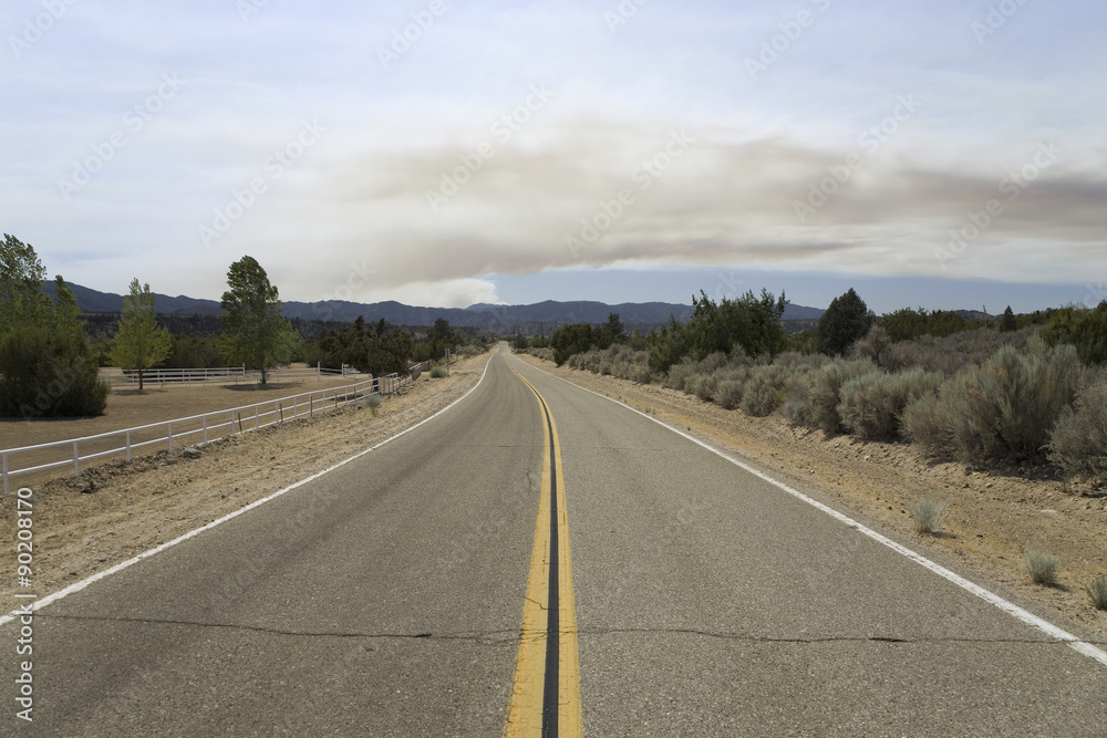A California wildfire viewed from Lockwood Valley, Highway 33, near Ojai, California
