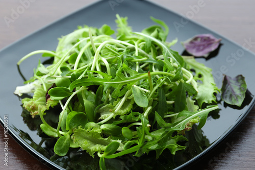 Fresh mixed green salad on plate close up