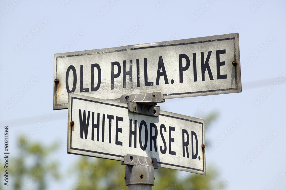 Old street sign in Lancaster County Old Phila Pike and White Horse Road, Pennsylvania Old street sign in Lancaster County Old Phila Pike and White Horse Road, Pennsylvania