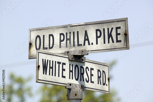 Old street sign in Lancaster County Old Phila Pike and White Horse Road, Pennsylvania photo