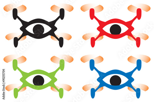 Drone eye quadcopter. Quadcopter symbol in flat design. Vector set.