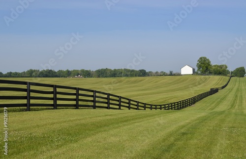 Dark colored fence bordering a rural property in the countryside