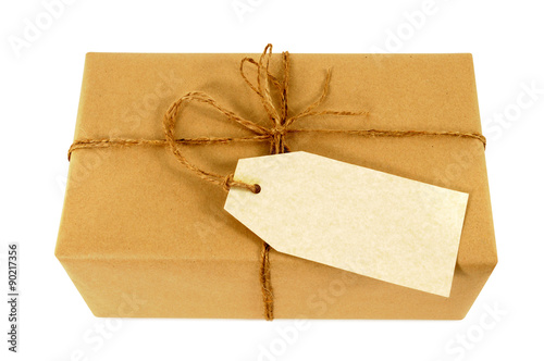 Brown paper package tied with string