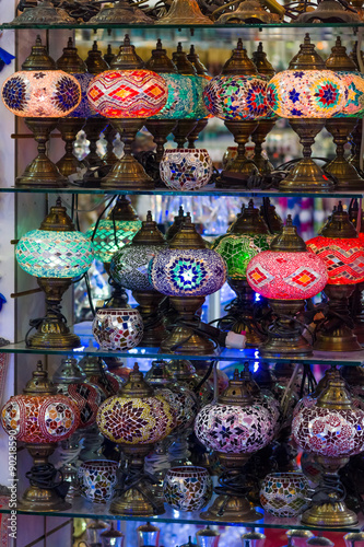 Traditional Turkish lanterns with oriental ornaments.