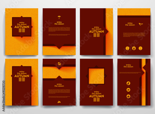 Vector brochures with doodles backgrounds on autumn theme