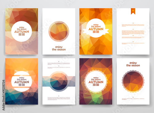 Set of brochures in poligonal style on autumn theme