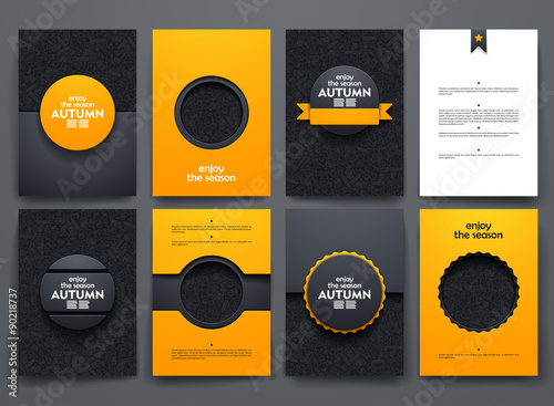 Vector brochures with doodles backgrounds on autumn theme