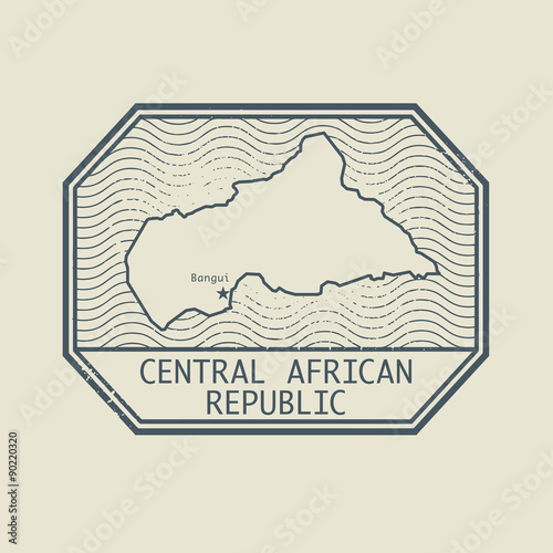 Stamp with the name and map of Central African Republic