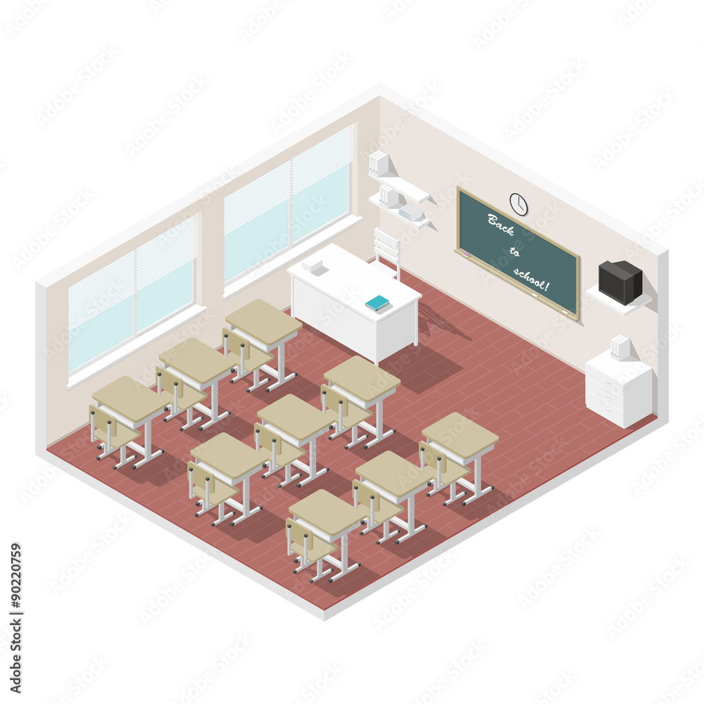 Classroom isometric icon set