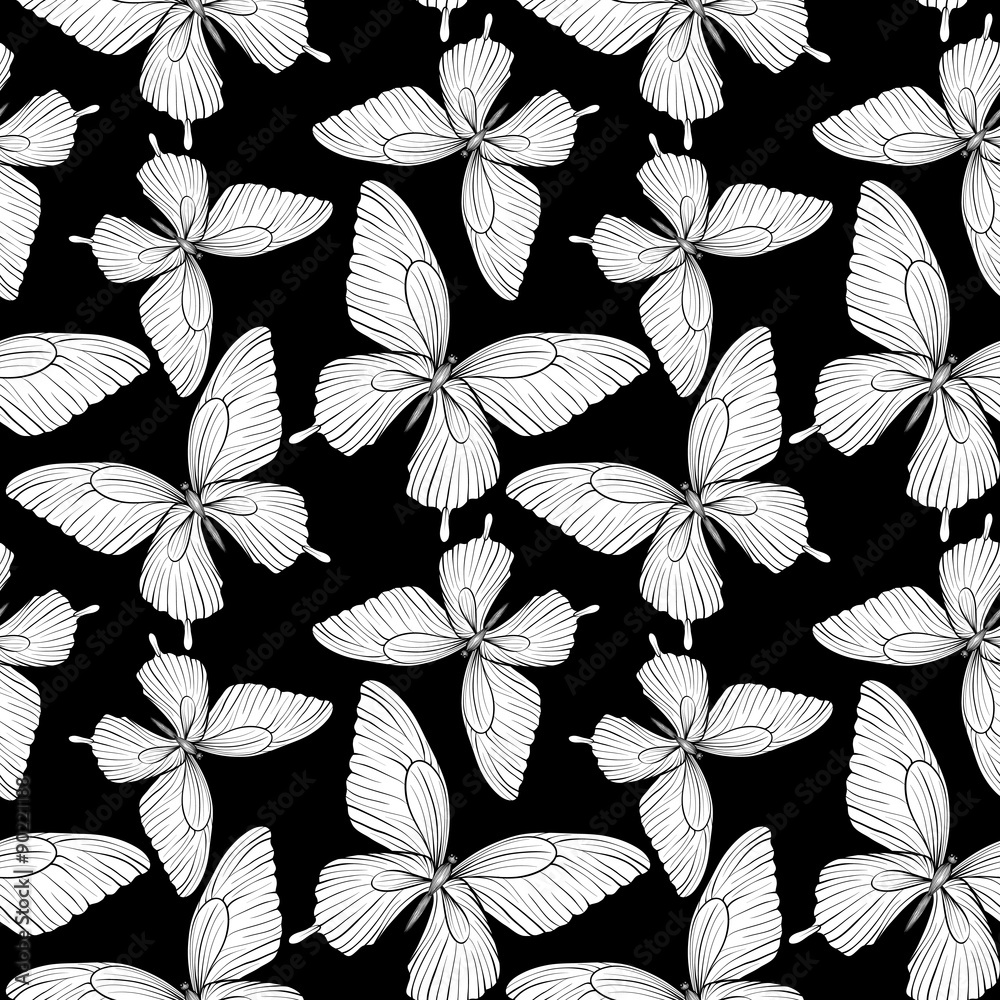 seamless background of butterflies black and white colors. seamless background of butterflies black and white colors.