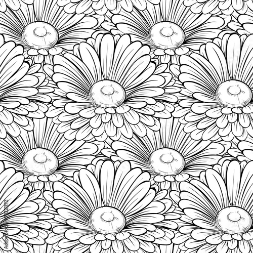Beautiful seamless background with monochrome black and white flowers. Hand-drawn contour lines and strokes.. Hand-drawn contour lines and strokes. Perfect for background greeting cards