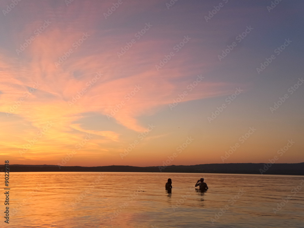 Sunset lake background summer