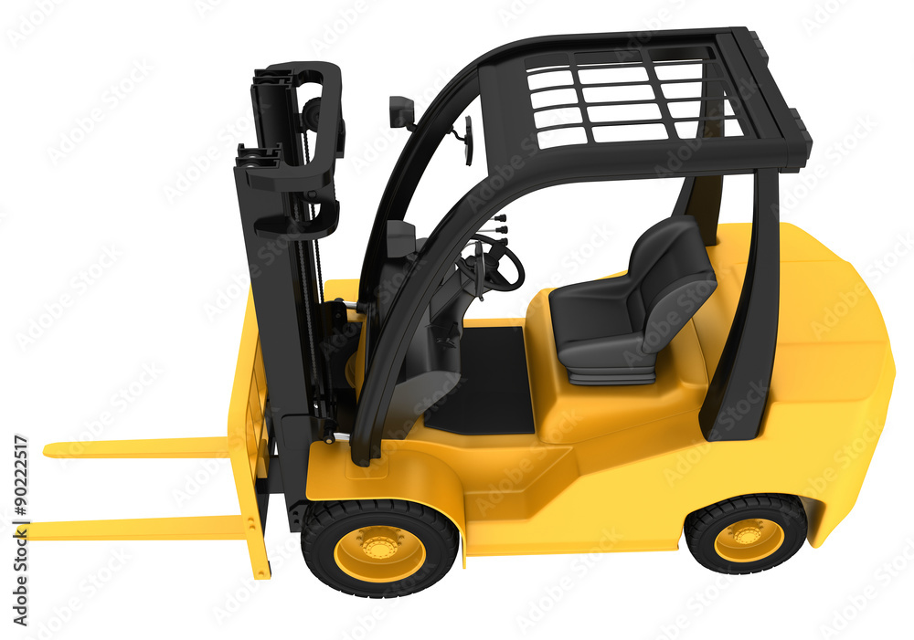 Yellow forklift truck isolated on white background