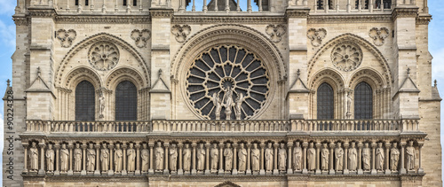 Central part of cathedral Notre Dame de Paris western facade