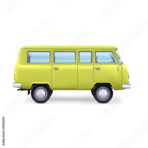 Retro travel van on white background