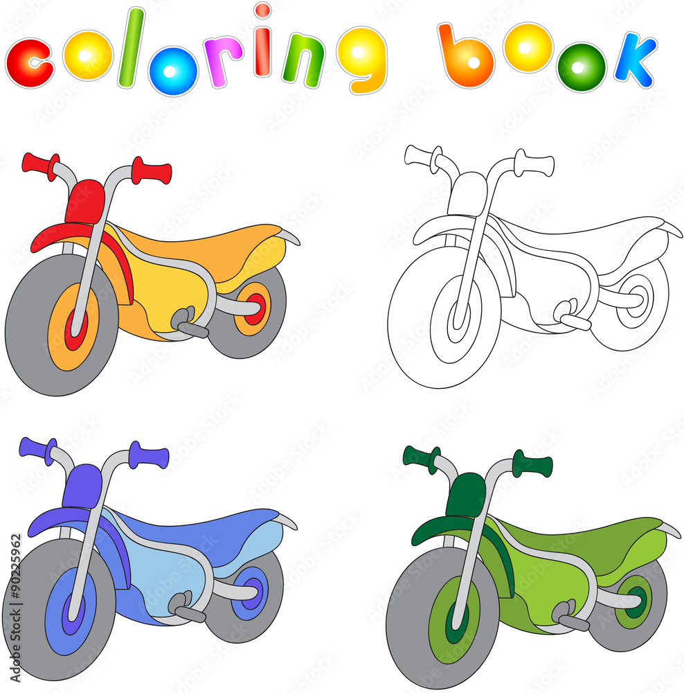 Funny cartoon motorcycle. Coloring book for kids