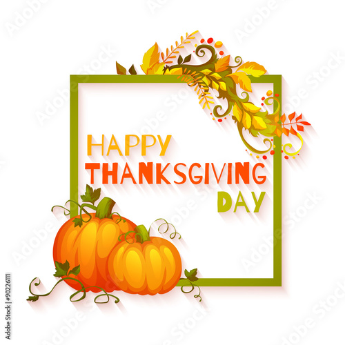 Happy thanksgiving day banner with flowers and pumpkin