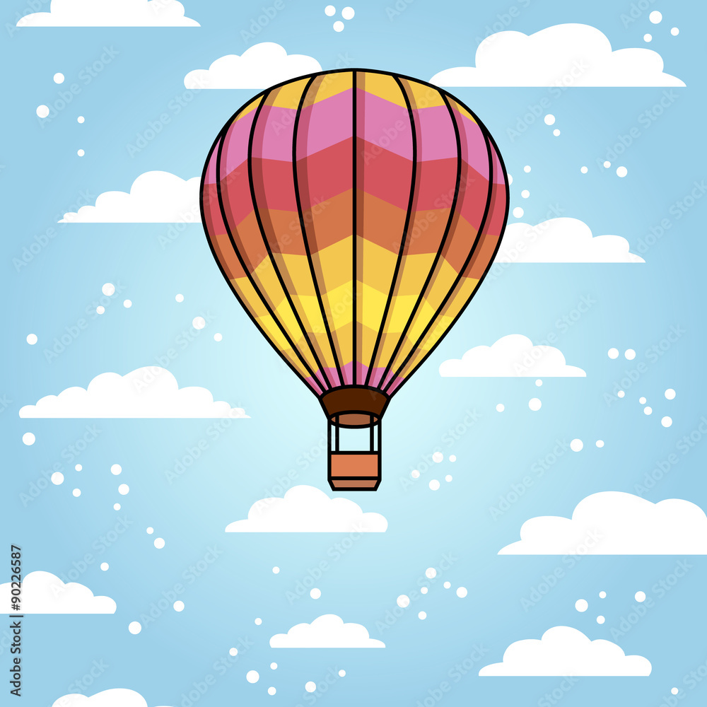 Obraz premium Vector background with air balloon and clouds