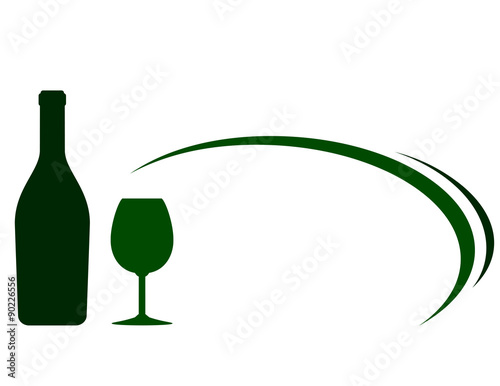 backgound with green wine bottle and glass