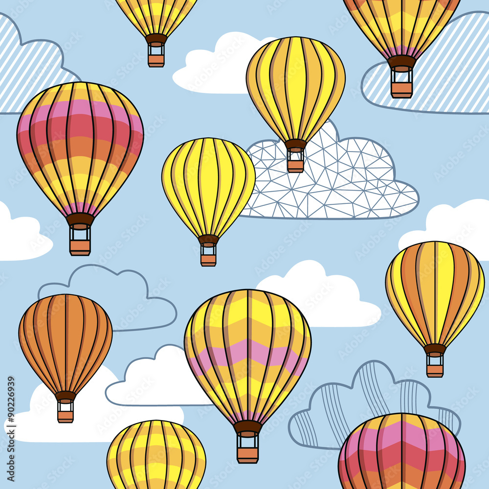 Fototapeta premium Vector seamless pattern with clouds and balloons