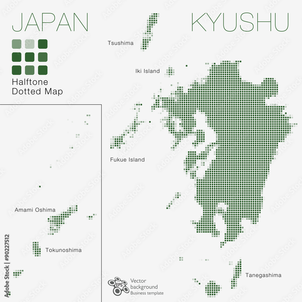 Fototapeta premium Kyushu, Japan #Halftone Dotted Map ( Vector Illustration )