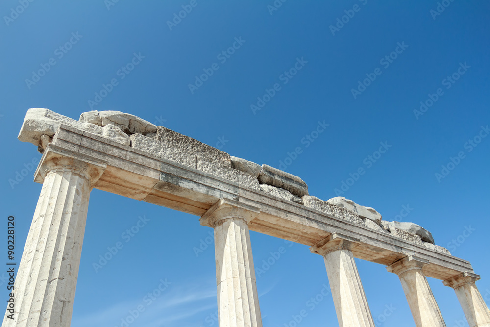 Preserved part of Doric order colonnade at ancient Agora on