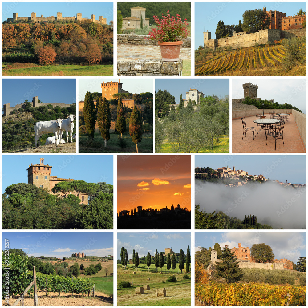 romantic tuscan castles collage, Italy