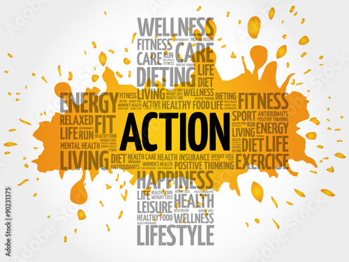 ACTION word cloud, health cross concept