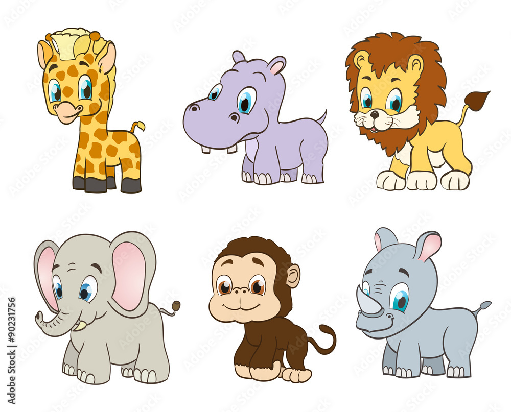 Naklejka premium set of vector jungle cartoon animals. vector
