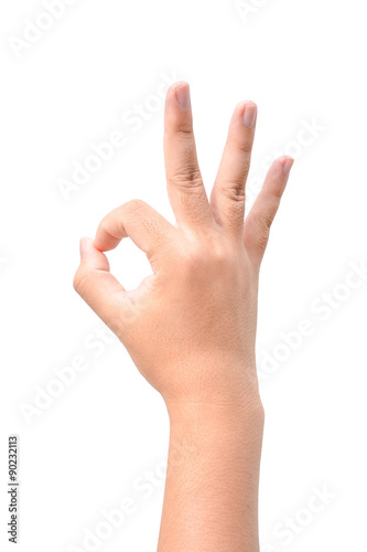 Hand OK sign isolated on white