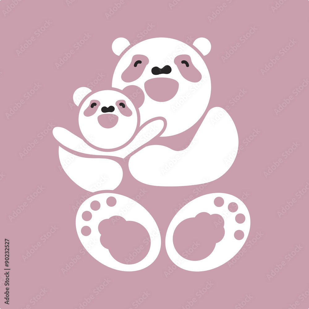 Fototapeta premium sticker, card with happy father and child panda