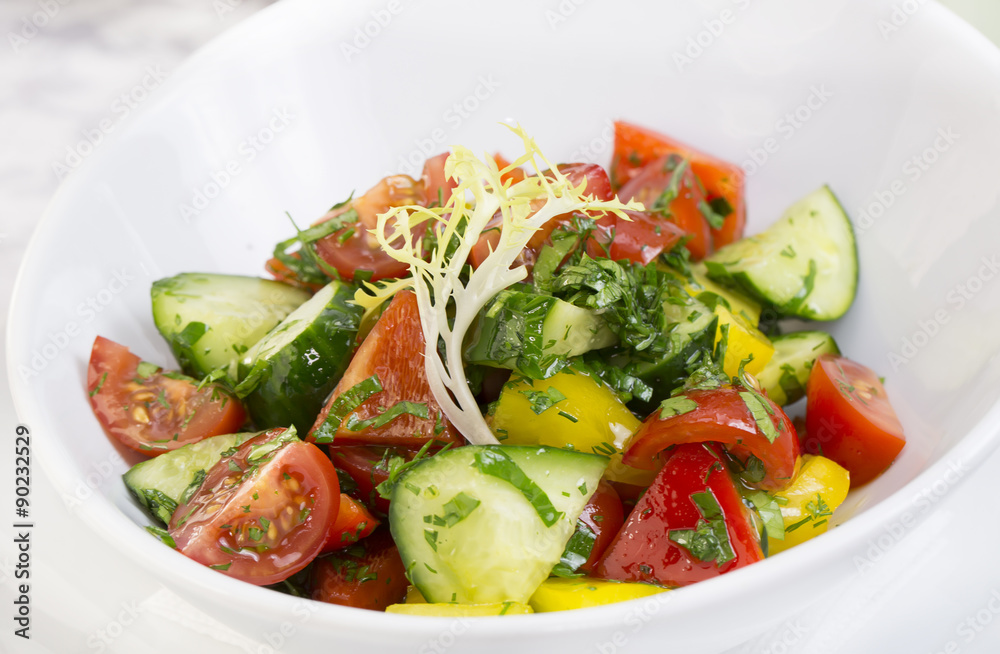 vegetable salad cucumber tomato pepper with sunflower oil