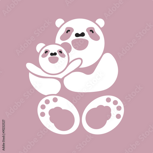 sticker, card with happy father and child panda