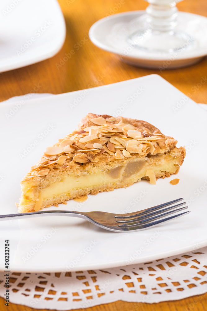 Slice of apple pie with almond