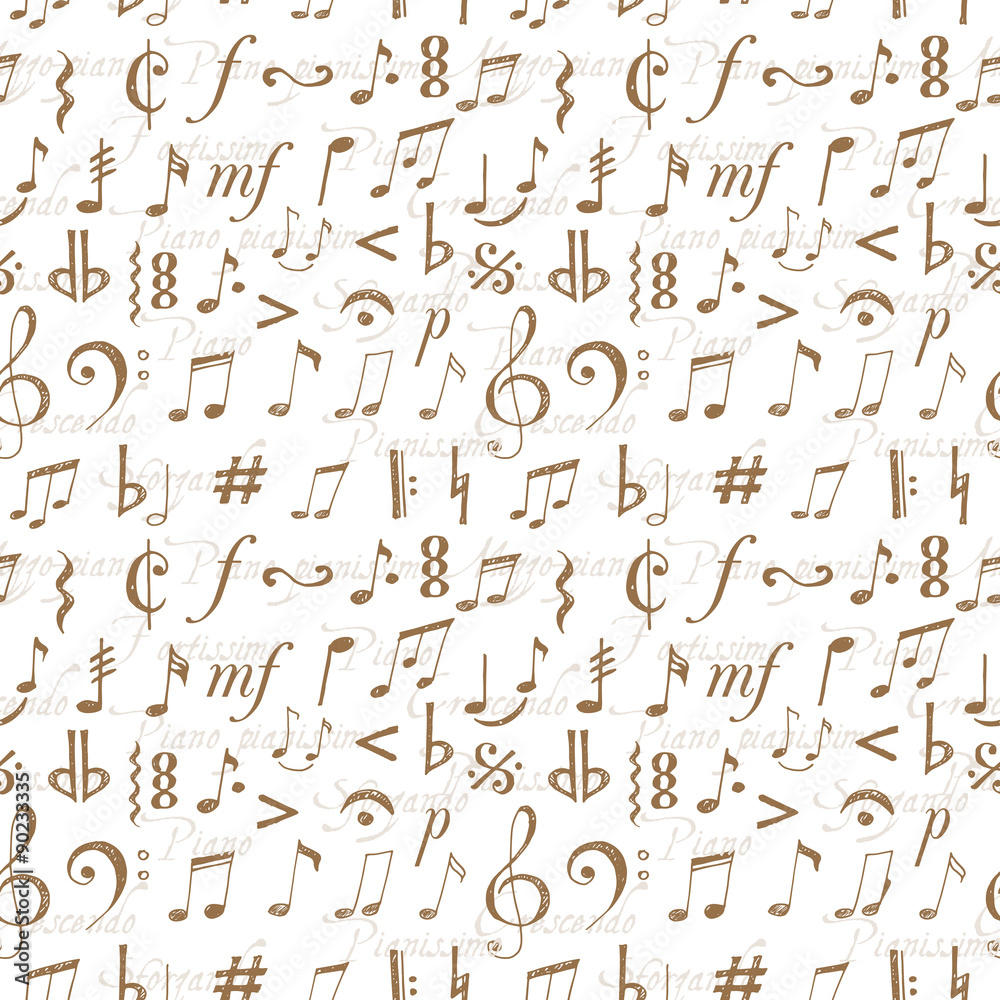 Seamless background with music notes and signs Seamless background with music notes and signs