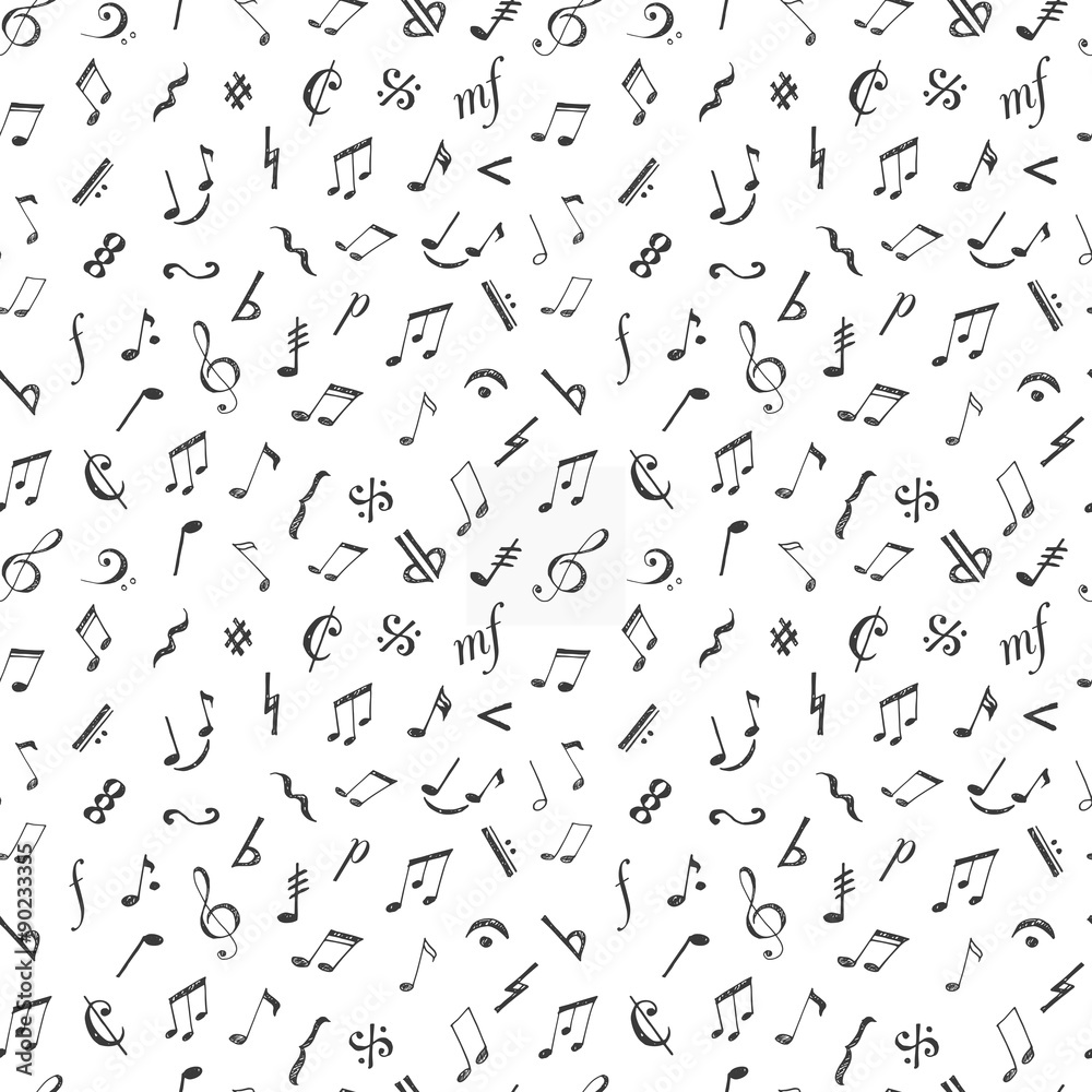 Seamless background with music notes and signs 