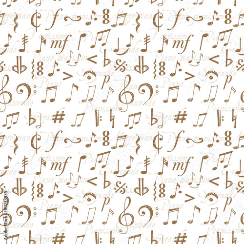 Seamless background with music notes and signs 