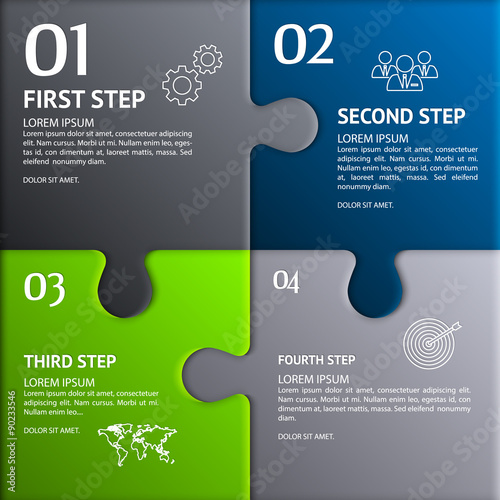 Puzzle infographic. Template with explanatory text field for