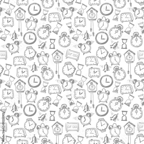 Seamless background with doodle sketch watches 