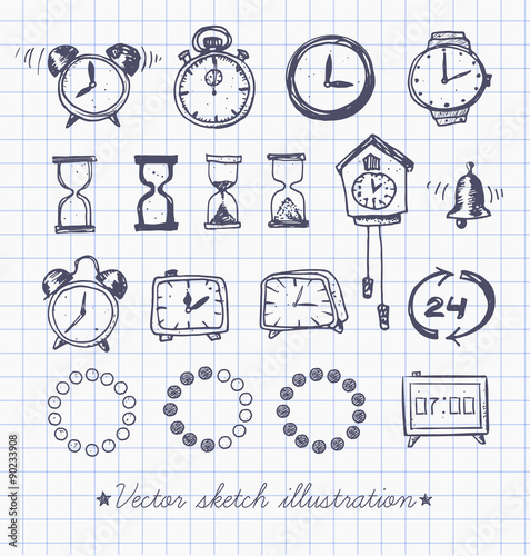 Set of doodle sketch watches. 